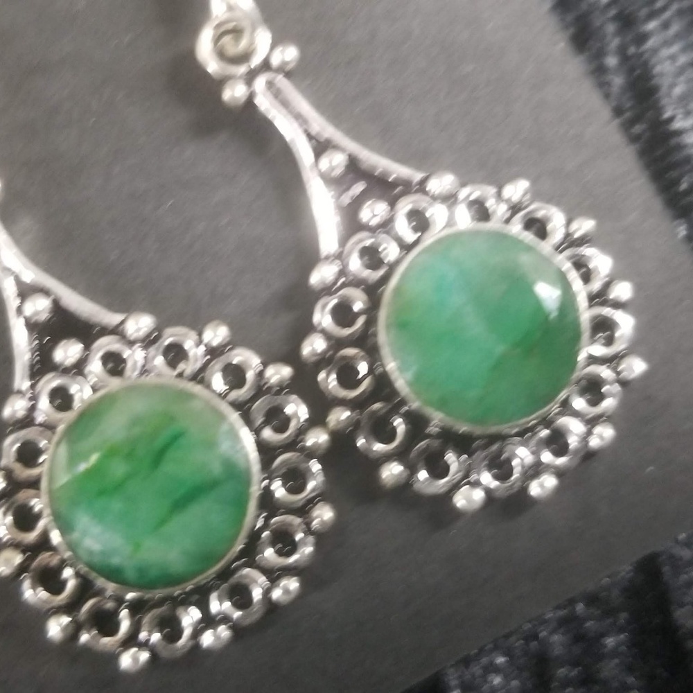 Sterling silver and emerald dangle earrings